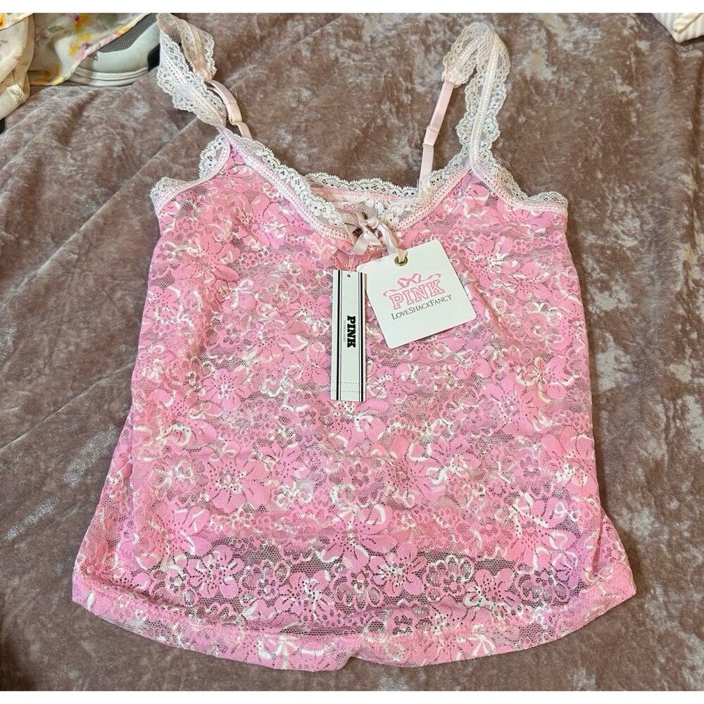 Vs pink love shack fancy pink lace NWT tank top